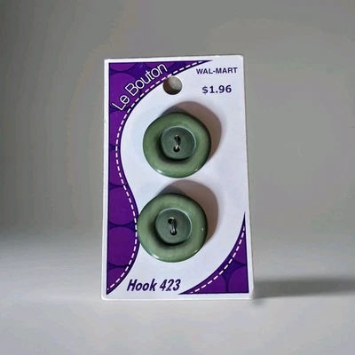 Vintage Le Bouton 2-Hole Buttons Olive Green 2 Pcs NOS Card 22.8 mm - Image 1 of 2