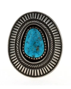 8.25 - Natural Kingman Turquoise Shadowbox Ring By Navajo Artist Calvin Martinez - Picture 1 of 4