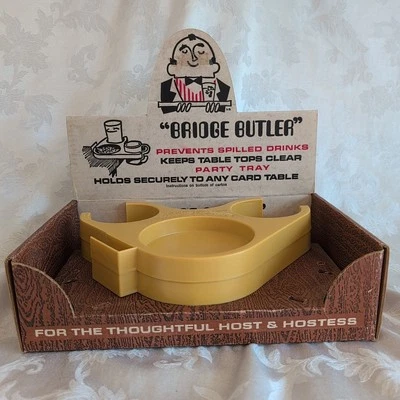 Juego de 2 bandejas de fiesta Bridge Butler con abrazaderas de montaje vintage NOS portavasos y aperitivos Foto 1 de 4