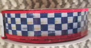 MacKenzie Childs 1 Roll Royal  Check Ribbon And Red  1" wide-10yards Roll - Picture 1 of 5