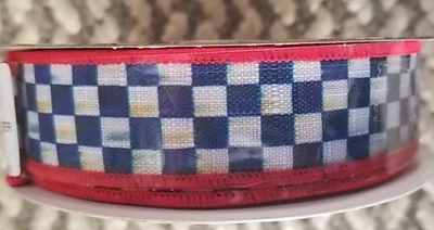 MacKenzie Childs 1 Roll Royal  Check Ribbon And Red  1" wide-10yards Roll - Image 1 of 4