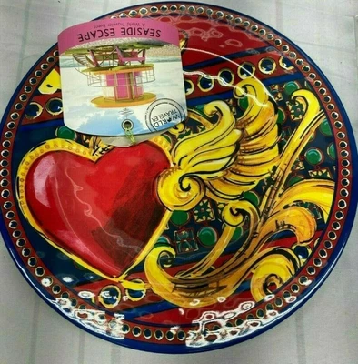 Plato de ensalada de melamina diseño italiano Basi Milano nuevo 8,5" corazón rojo amarillo nuevo Foto 1 de 4