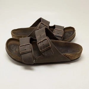 Sandali donna Birkenstock 265 doppia fibbia marrone pelle slide taglia 7 - Foto 1 di 7