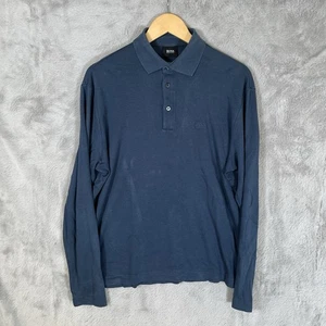 Hugo Boss Long Sleeve Polo Shirt Mens Medium Navy GR-Parmo - Picture 1 of 9