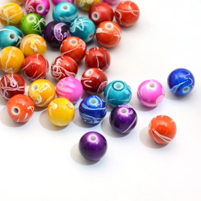Acrylic Drawbench 8mm Beads - Mixed Colours - Swirly- Jewellery Making - 100 Pcs - Image 1 of 4