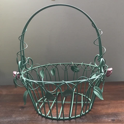 Metal Green Resin Rose Easter Basket Party, Wedding 9.6 in.X 7.75 In. decor Cover