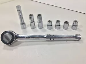 Husky Tools 3/8" Drive Thumb Wheel Ratchet Model 22202 USA & Ex. Sockets See Pic - Picture 1 of 22