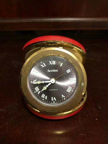Vintage Red Exterior Acctim 2 Jewels ~Germany Travel Clock! Cover