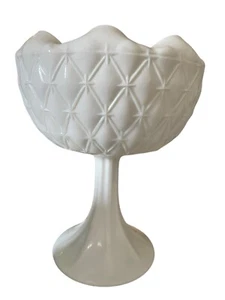 Milk Glass Compote with Duette Diamond Quilted Pattern by Indiana Glass 8” - Picture 1 of 5