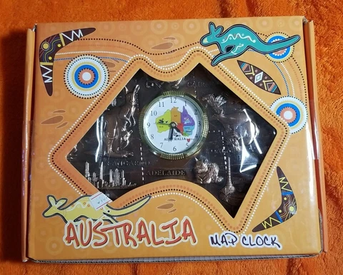 Australia Map Clock Copper Style Souvenir Table Clock Decor Boxed 8" x 9" Cover