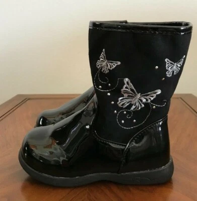 Chatties Botas Negro Mariposa Zapatos Vestido Elegante Charol Niñas Pequeñas Talla S 5 6 Foto 1 de 4