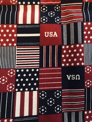 VTG Patriotic Cheater 1 ½” Squares Quilt Red White Blue USA Stars Stripes BTFQ - Image 1 of 4