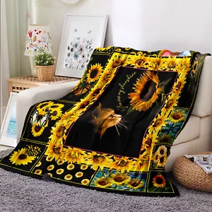 Butterfly Cute Cat Sunflower Patchwork Throw Blanket for Couch Bed Sofa Office - Picture 1 of 6