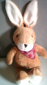 Doudou peluche lapin beige blanc bandana rouge Ajena 35 cm vintage - Imagen 1 de 1
