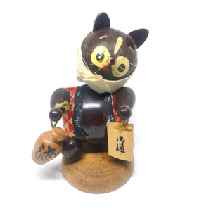 Tanuki N0.3 Raccoon Dog Japanese wooden doll statue figure lucky charm - Picture 1 of 12