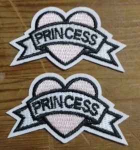 2 x PRINCESS HEART Embroidered Patchs Motif 5.6cm x 3.3cm, Iron-on Sew or Glue - Picture 1 of 1