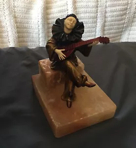 Vintage Art Deco Schwermetall über Harz Pierrot Stil Clown Marmor Basis Großbritannien - Bild 1 von 11