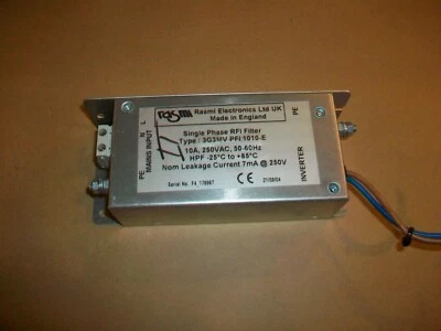 Rasmi Electronics Single Phase RFI Filter 3G3MVPFI 1010-E   10a @ 250vac  USED - Image 1 of 2
