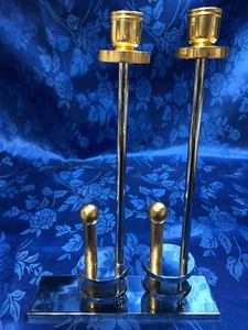 Beautiful Pair of Modernist Design by LIDAR 24 KT Gold Plated Candle Holders  - Picture 1 of 4