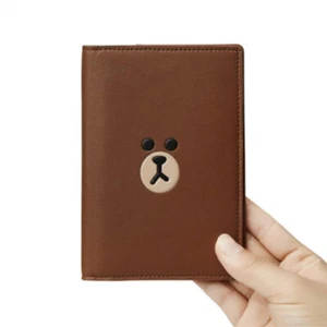 LINE FRIENDS X FENNEC Brown Soft Leather Passport Case Holder Compact Size - Picture 1 of 8