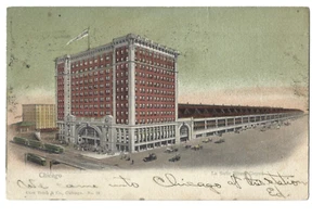 Antike Postkarte La Salle Street Depot Bahnhof Chicago IL verschickt 1905 - Bild 1 von 2