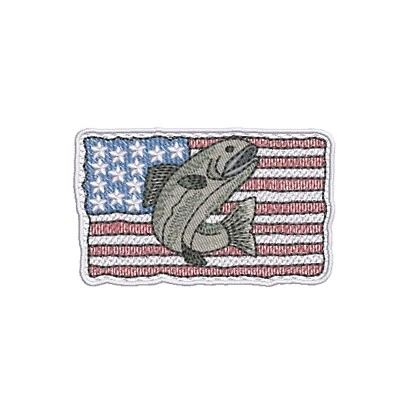 USA Flag with Trout Patch Embroidered Iron-on/Sew-on Applique - Image 1 of 4