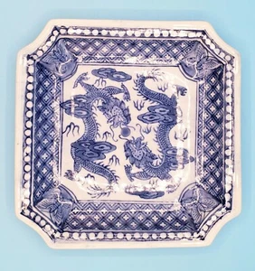 Vintage Blue and White Dragon Porcelain Tray Dish fom China 8 sided Dragon Plate - Picture 1 of 11