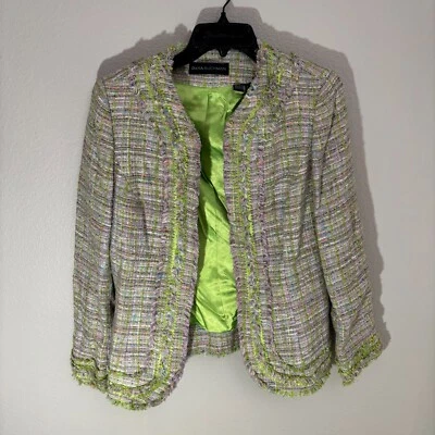 Jaqueta Blazer Feminina Dana Buchman Verde Manga Longa Frente Aberta Tweed Tamanho 8 - Imagem 1 de 4