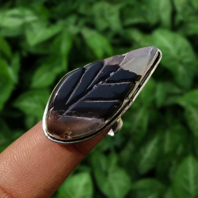 Подарок для него ювелирные изделия регулируемое кольцо из серебра 925 пробы с резьбой по агату драгоценным камням - Изображение 1 из 4