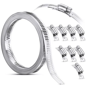 304 Stainless Steel Worm Clamp Hose Clamp Strap with Fasteners Adjustable D S9Y8 - Picture 1 of 7
