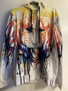 Felpa con cappuccio Electro Threads Dripping Paint Tiger Zip Up Uomo Medium Nuova senza etichette - Foto 1 di 4
