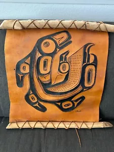 Pacific Northwest native american Leather Wall hanging Signed Deborah - Picture 1 of 6