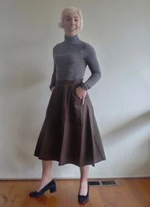 Vintage 70s unused 10 S brown swing flared midi skirt ‘Carmen Albany’ tagsNOS - Bild 1 von 6