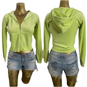 CHAQUETA CON CAPUCHA DE TERCIOPELO VERDE LIMA Y2K pequeña para violonchelo vintage - Imagen 1 de 10