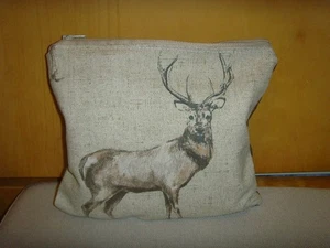 NEW HANDMADE ZIPPED PURSE IN STAG DEER PRINT 20cm x 17cm BEIGE BROWN - Picture 1 of 3