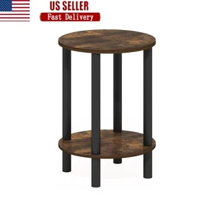 Round Wooden End Table 2-Tier Minimalist Side Table Indoor Storage Organizer New - Picture 1 of 6