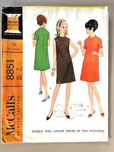 1960's McCall's Junior Dress Pattern 8851 Size 11 - Picture 1 of 2