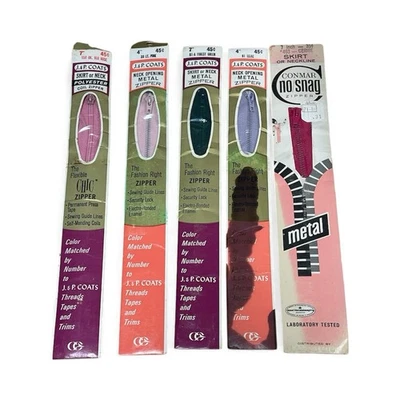 Lot of 5 Vintage Metal J&P Coats Combat  Neck Or Skirt Opening Zippers - Image 1 of 2