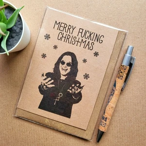Funny Ozzy Osbourne Christmas card - Black Sabbath Rock Metal band card - Picture 1 of 4