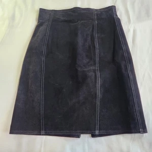 Y2K Copper Key Suede Skirt Womens  Jr 9 Black Leather Western Boho Mini VTG 90s - Picture 1 of 5