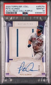 2020 Topps Definitive Pete Alonso PSA 10 /10 Purple Relic Patch Mets Collection - Picture 1 of 3