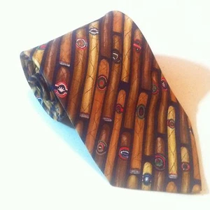 CIGARS Silk Necktie Navy Blue with Brown Cigars NEW Alynn Neckwear Made in USA - Picture 1 of 9