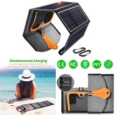 For iPhone 11/11 Pro Max/XS/8/7 4 Solar Panels Charger Foldable Dual USB Ports