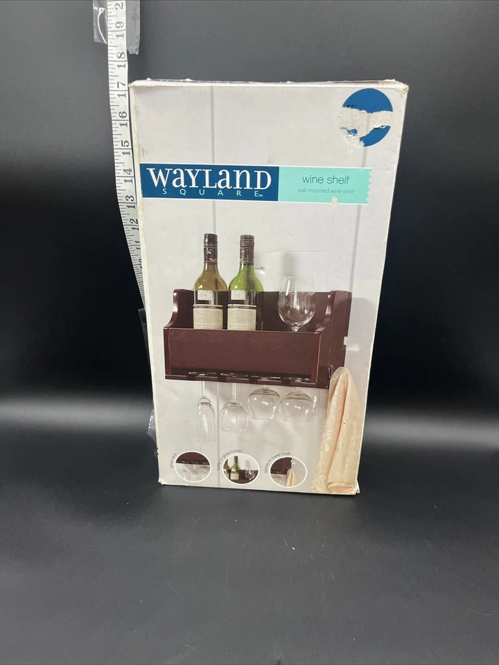 Wayland Wall Mounted Wine Shelf Bottle Glass Hanging Shelf Display Floating NEW - Imagem 1 de 1