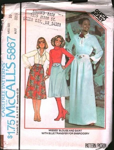 5867 Vintage McCalls SEWING Pattern Misses Pullover Blouse Skirt UNCUT 1970s OOP - Picture 1 of 2