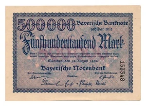 GERMAN STATES (BAVARIA) banknote 500.000 Mark 18.8.1923. aUNC About Uncirculated - Picture 1 of 2