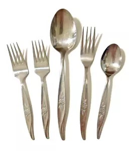 Hanford Forge AVON ROSE Stainless Forks Teaspoon Serving Spoon Floral 5 Pcs - Picture 1 of 7