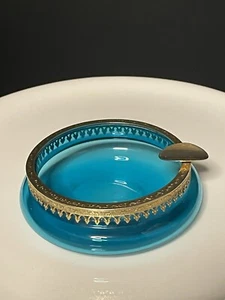 Turquoise Blue Neoclassic Ormolu & Blue Opaline Diminutive Ashtrays Portacenere - Picture 1 of 8