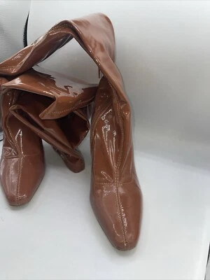 Patent Leather Knee High Boots Pointed Toe Womens Heels Boots Size 8 - Image 1 of 4