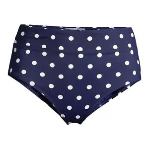 LANDS' END Tummy Control Navy Polka Dot High Waisted Bikini Bottoms US 10 NWT - Picture 1 of 5